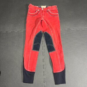 Horseware Red Equestrian Breeches With Navy Knee Patches Size 24F Double Button